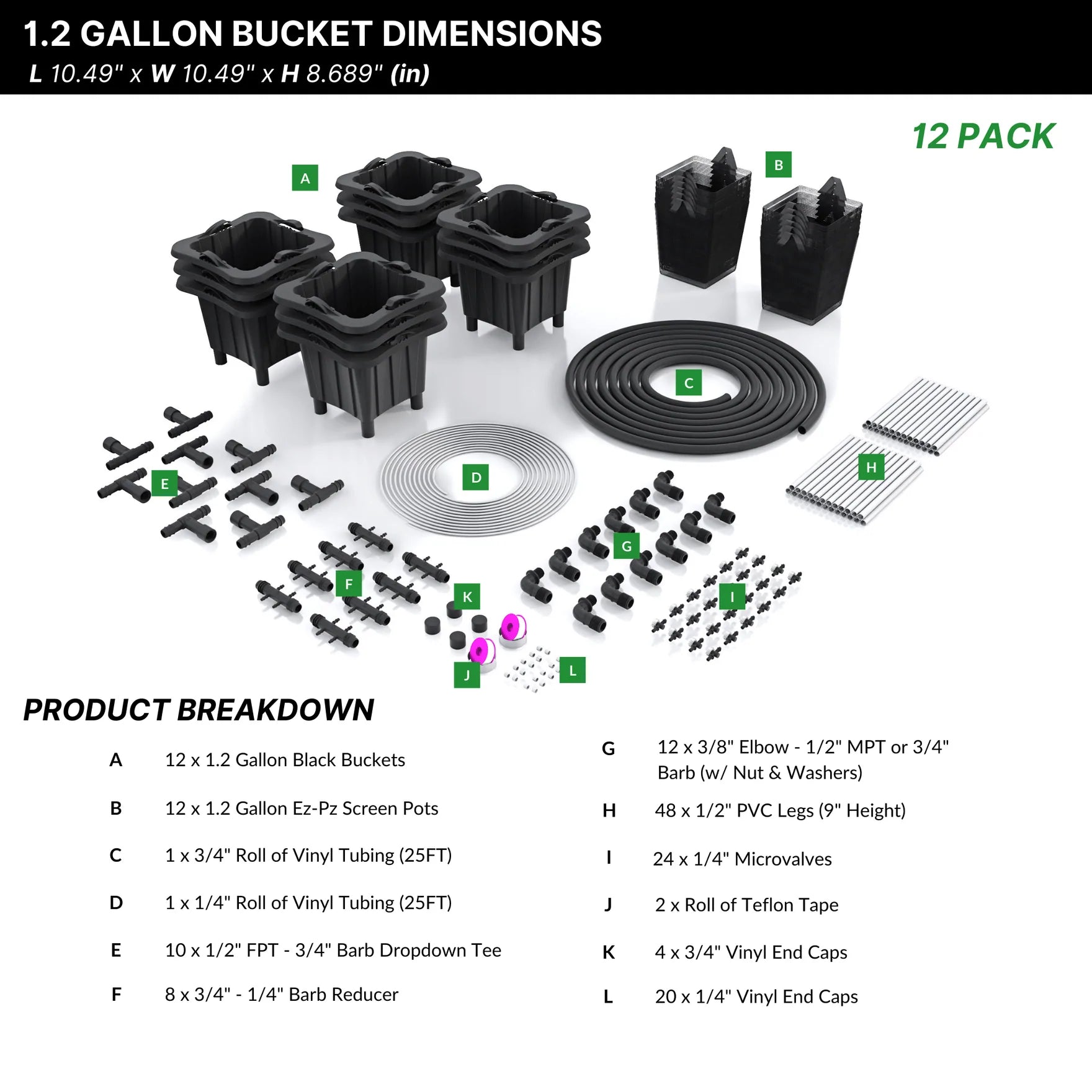 1.2 Gallon Drip Kit - 12 Buckets - The Bucket Company