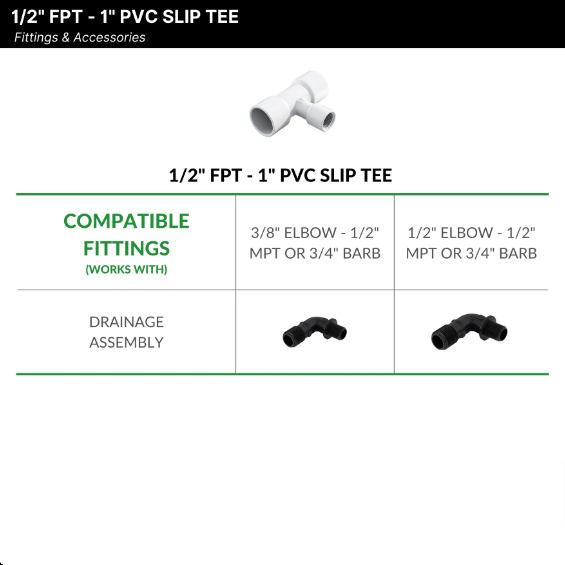 1/2" FPT - 1" PVC Slip Tee - The Bucket Company